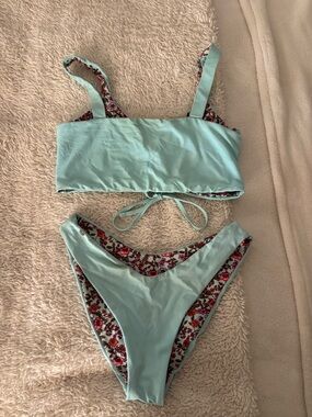 Maaji Light Blue Floral Reversible Bikini Set